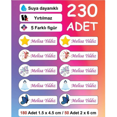 Premium Kalite 230 Adet Kişiye Özel İsimli Defter Kalem Okul Etiketi